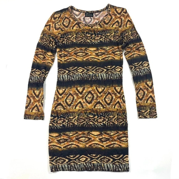 Torn Ronny Kobo Printed Tee Shirt Dress Bodycon Long Sleeve - Picture 2 of 7